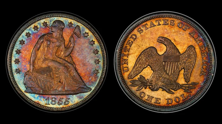 1855 Liberty Seated Dollar, obverse and reverse