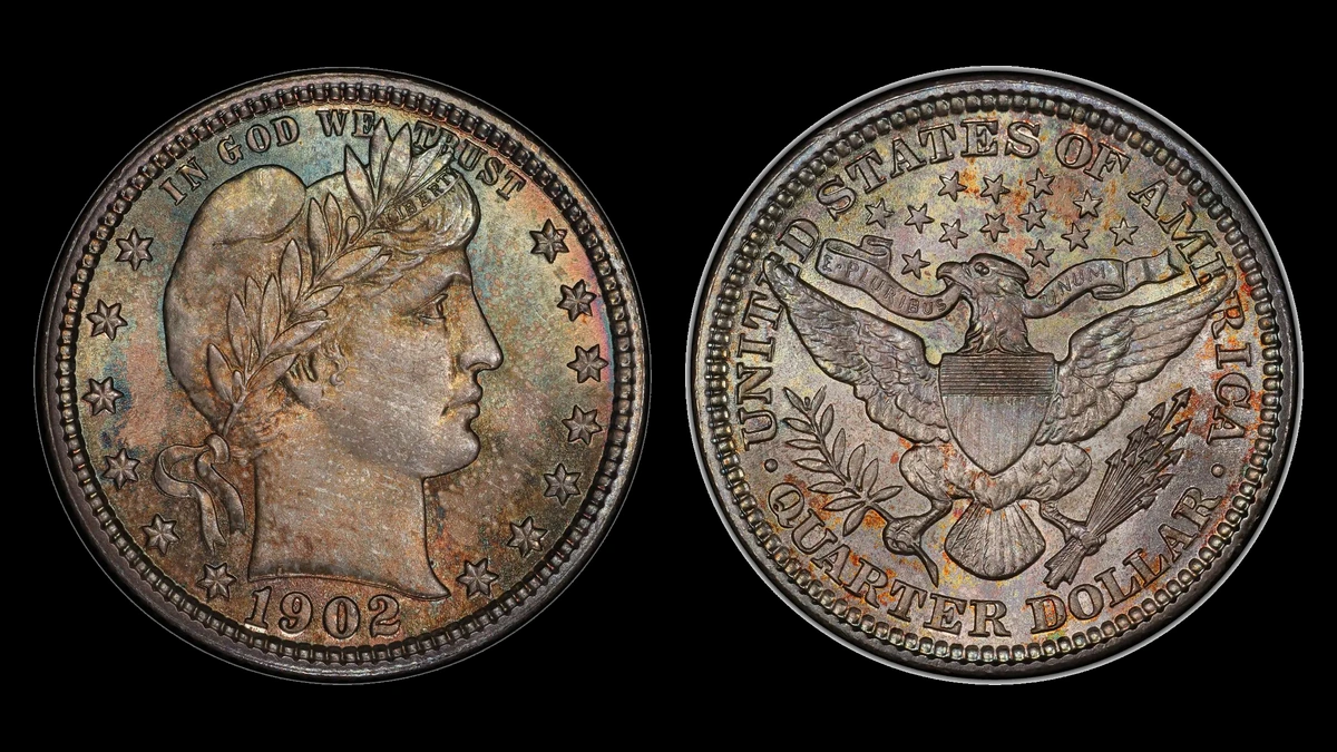 1902 Barber Quarter, obverse and reverse