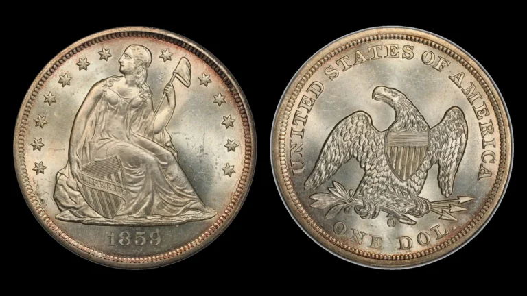 1859-O Liberty Seated Dollar, obverse and reverse