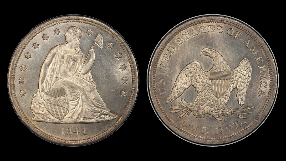 1841 Liberty Seated Dollar, obverse and reverse