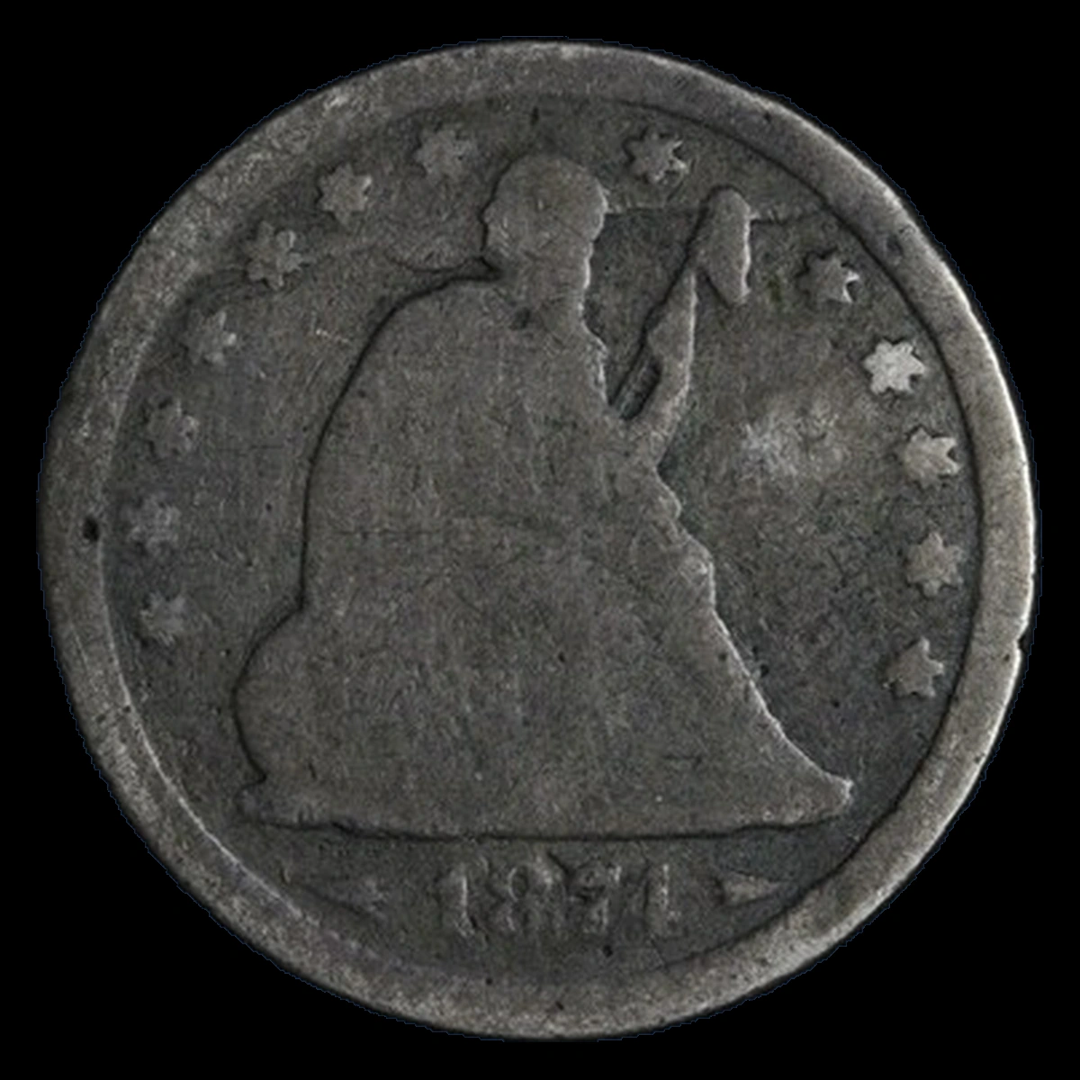 1874 Liberty Seated quarter with an obverse die crack
