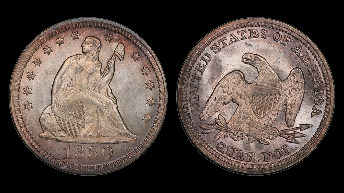 1850 Liberty Seated Quarter, obverse and reverse