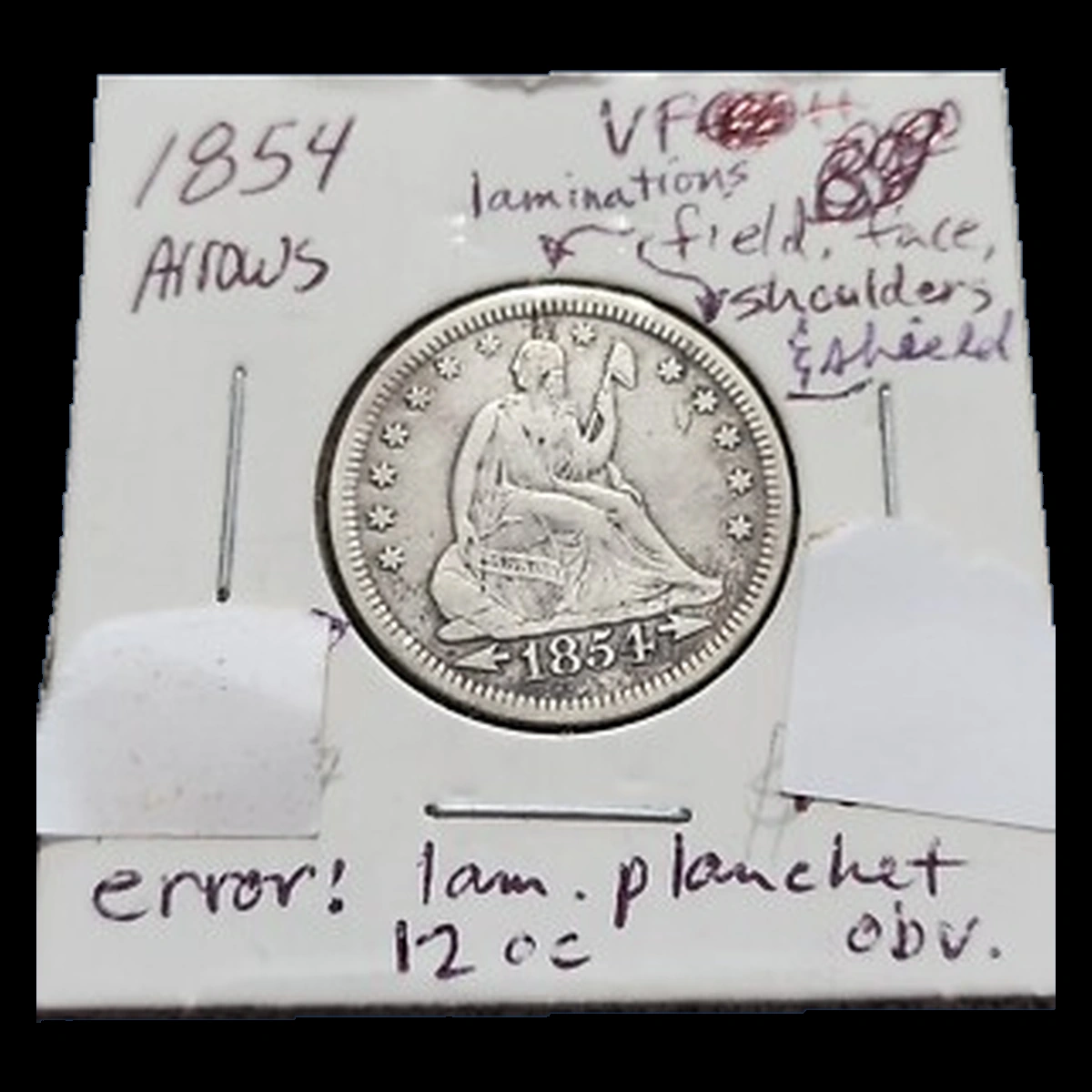 1854 Liberty Seated Quarter: Lamination