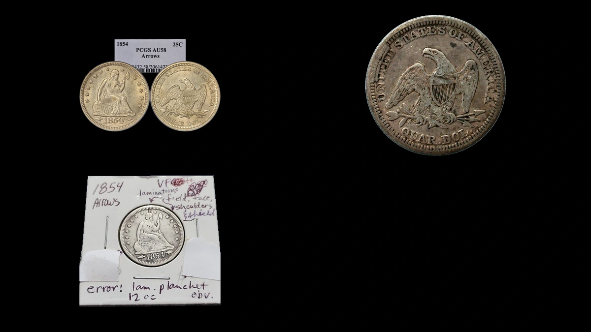 1854 Quarter Errors — error coin photographs