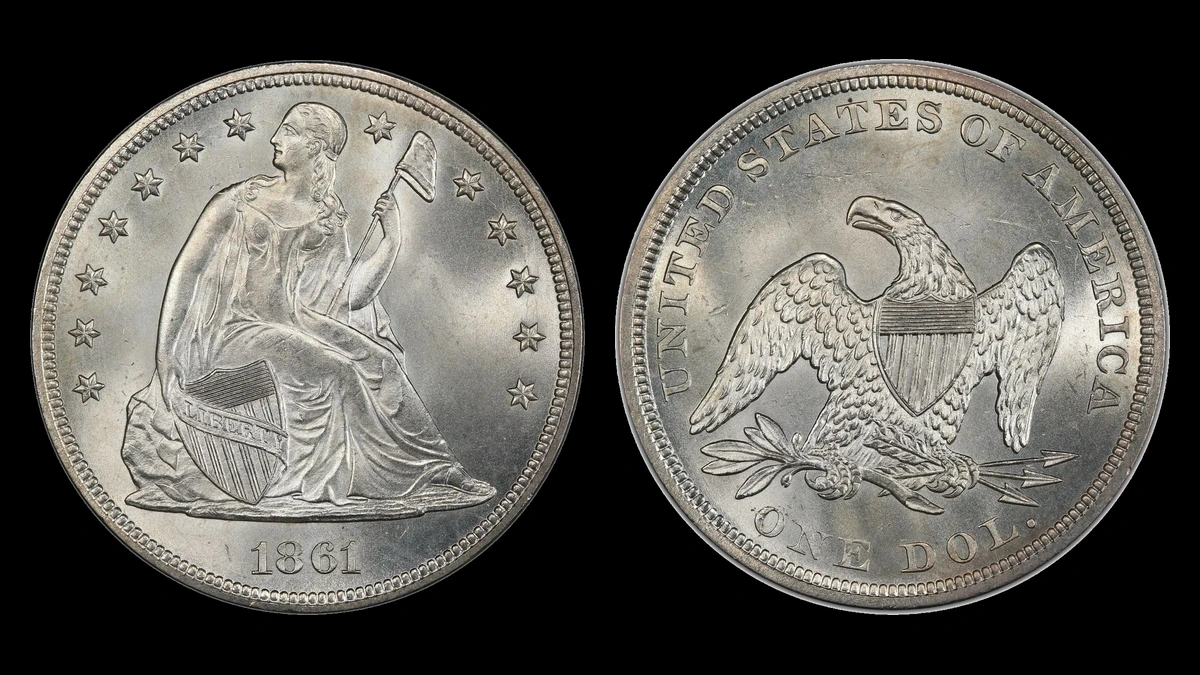1861 Liberty Seated Dollar, obverse and reverse