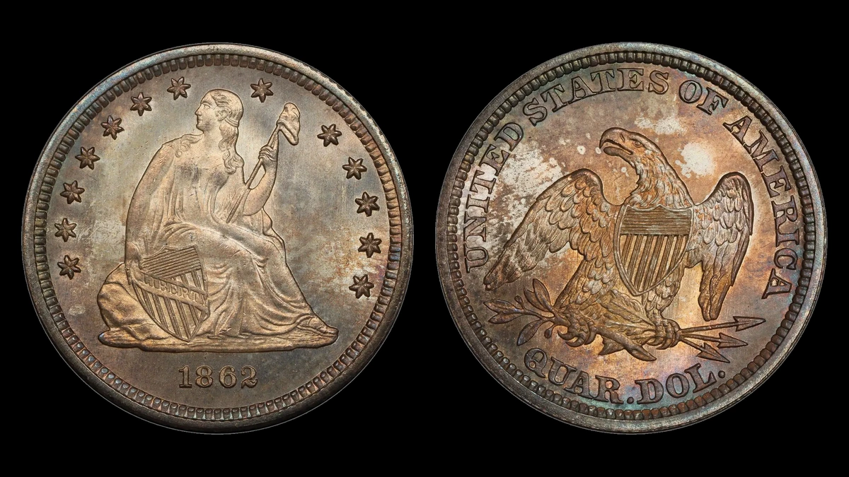 1862 Liberty Seated Quarter, obverse and reverse