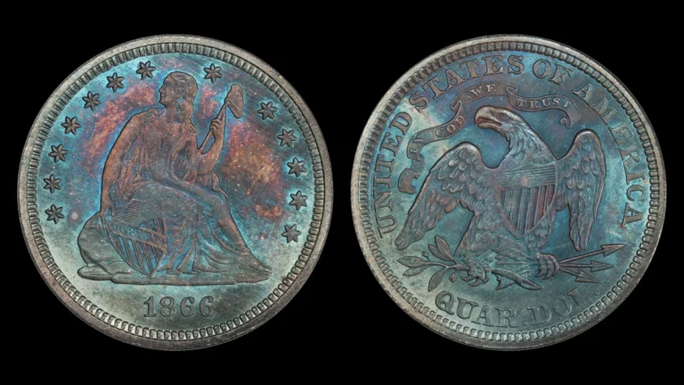 1866 Liberty Seated Quarter, obverse and reverse