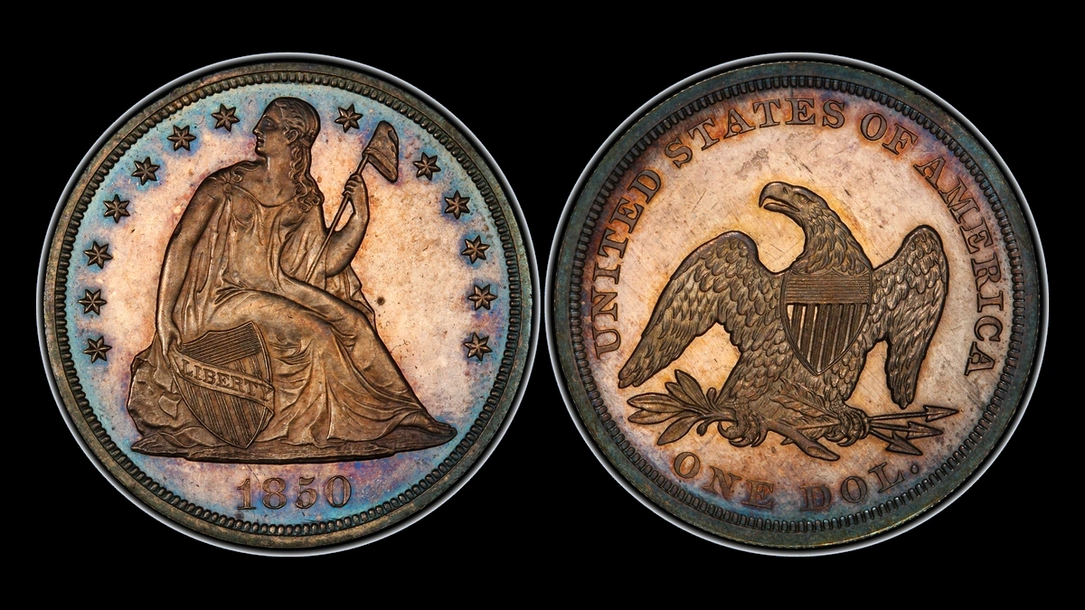 1850 Liberty Seated Dollar: Die Crack / Die Chip