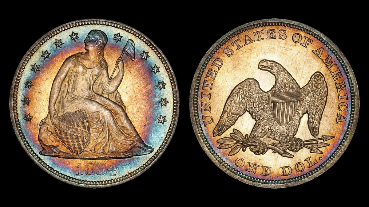 1854 Liberty Seated Dollar, obverse and reverse