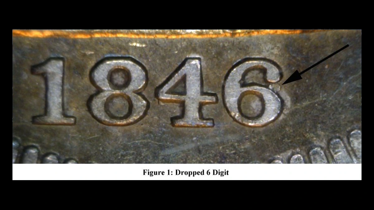 1846 Liberty Seated Quarter: Repunched 6 in Date