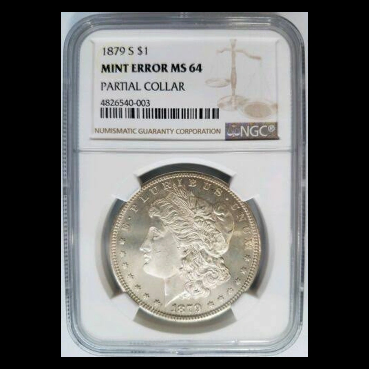 1879 Morgan Silver Dollar: Partial Collar Strike