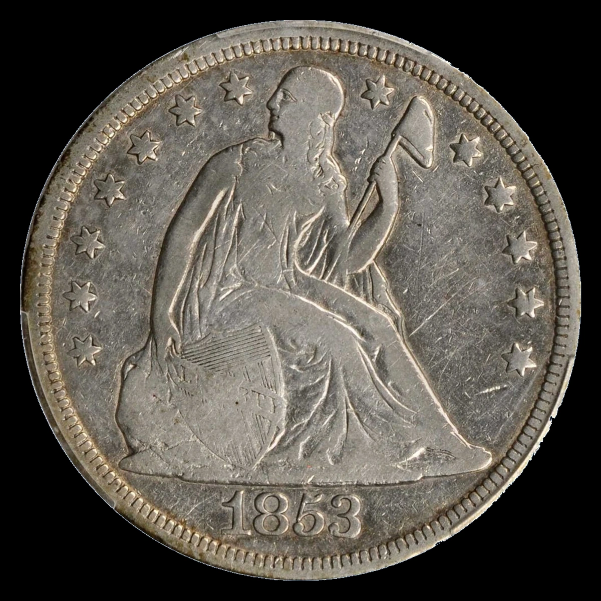 1853 Liberty Seated Dollar: Die Gouge