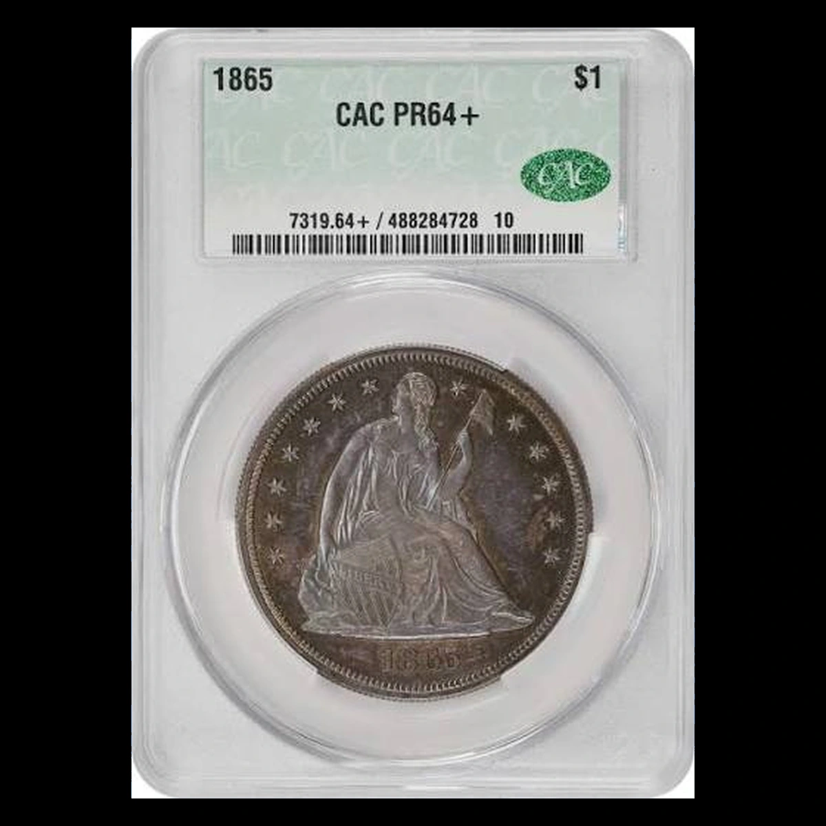 1865 Liberty Seated Dollar: Doubled Die Obverse