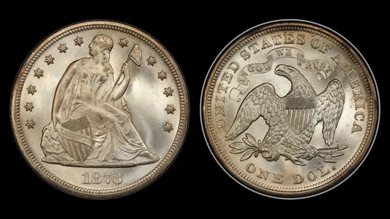 1873 Seated Liberty Seated Dollar, obverse and reverse