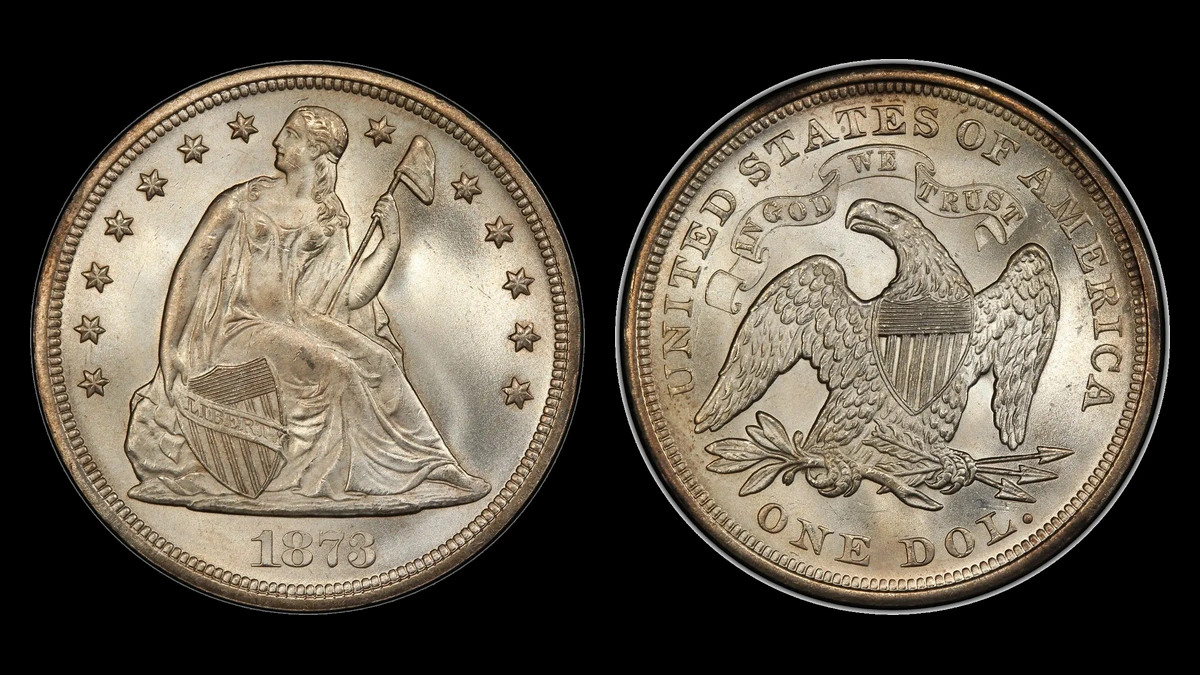 1873 Seated Liberty Seated Dollar, obverse and reverse