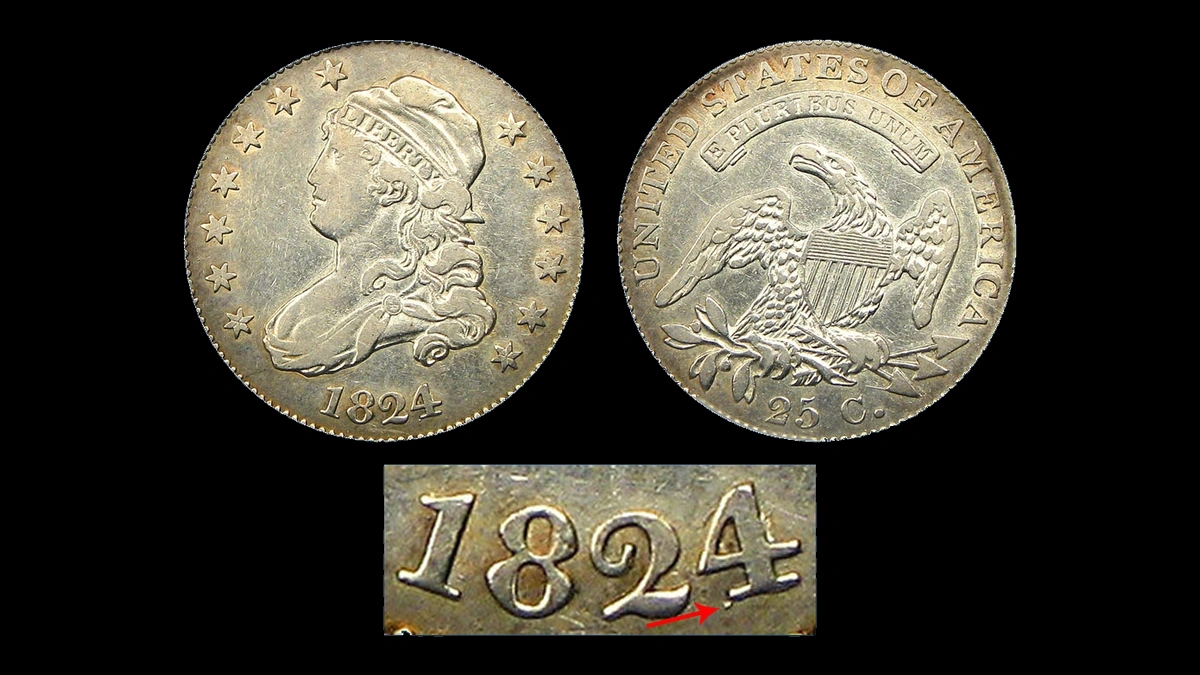 1824 Capped Bust Quarter: Overdate