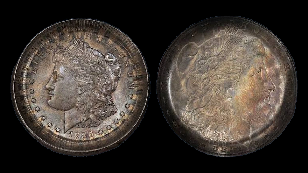 1886 Morgan Silver Dollar: Die Cap / Capped-Die Strike