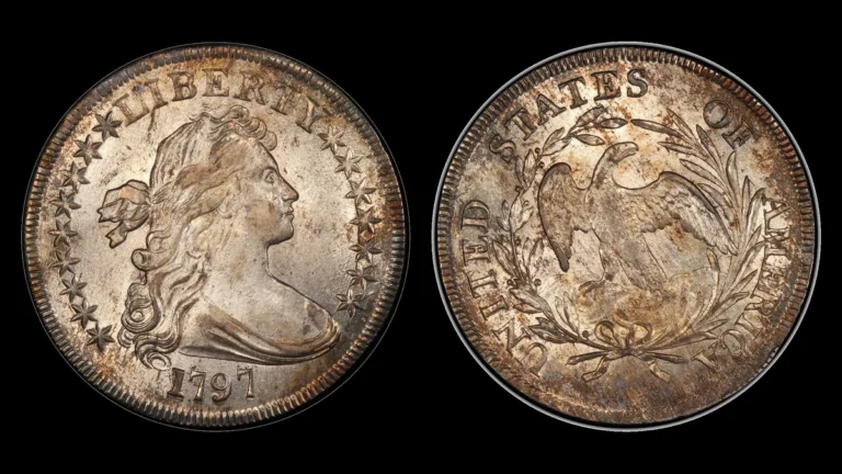 1797 9x7 Stars, Lg Letters Draped Bust Dollar, obverse and reverse