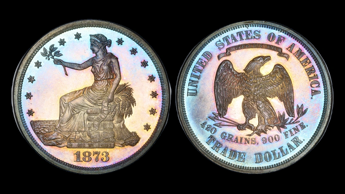 1873 Trade Dollar: Die Gouge / Named Raised-Line Variety