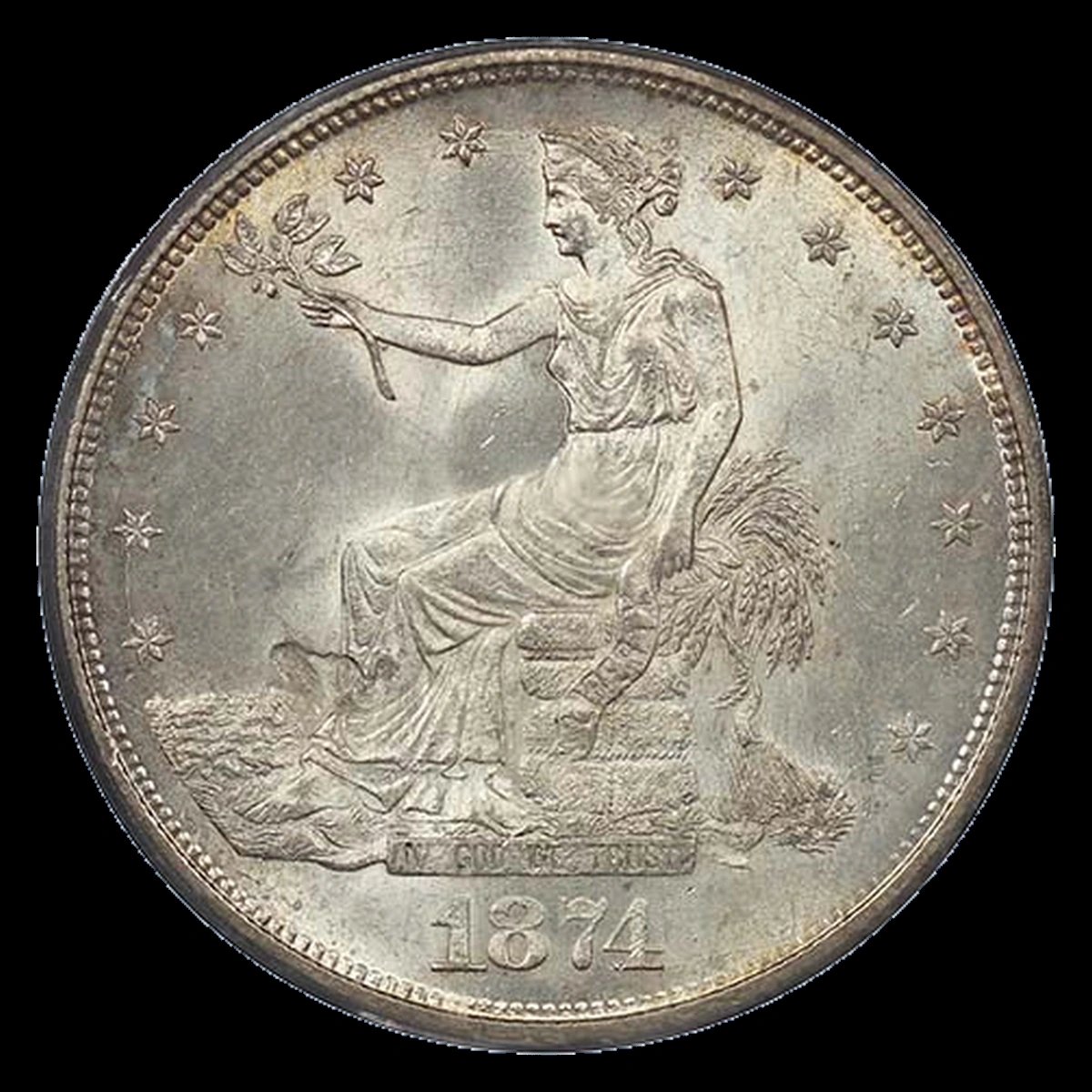 1874 Trade Dollar: Struck Through