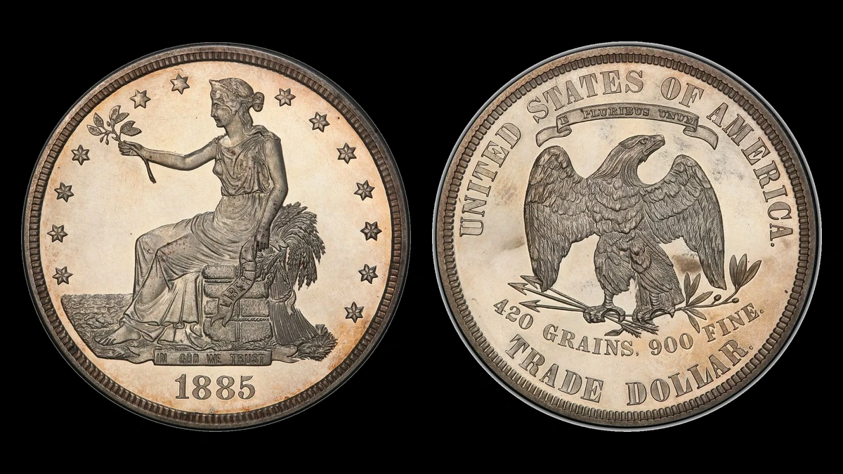 1885 PR Trade Dollar, obverse and reverse