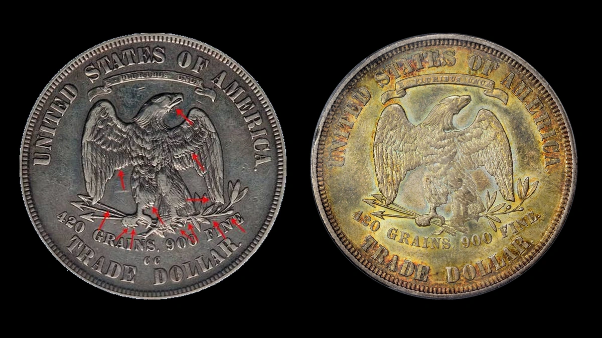1876 Dollar Errors — error coin photographs
